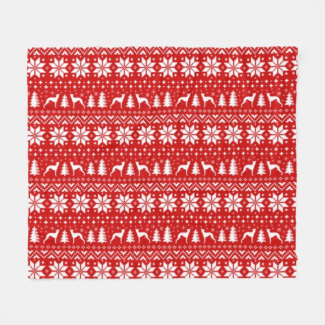 Whippet Dog Silhouettes Christmas Holiday Pattern Fleece Blanket (Front (Horizontal))