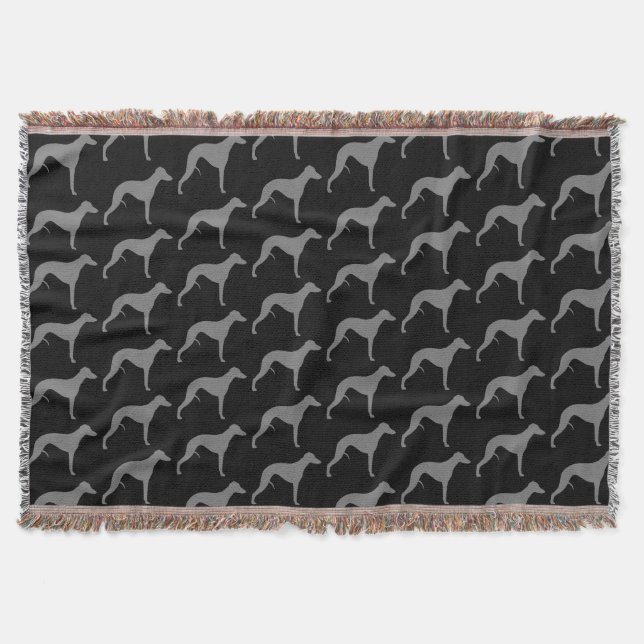 Whippet Dog Silhouettes Pattern Black and Grey Throw Blanket (Front)