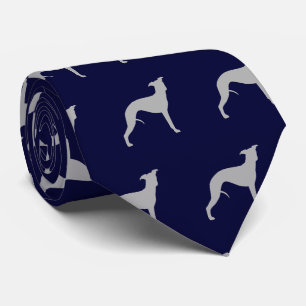 Whippet Dog Silhouettes Pattern Blue and Grey Tie