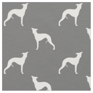 Whippet Dog Silhouettes Pattern Grey and White Fabric