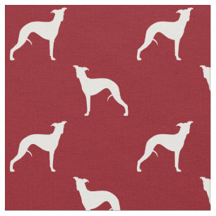 Whippet Dog Silhouettes Pattern Red and White Fabric