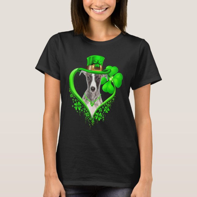 Whippet Dog St Patricks Day Lover Irish Shamrock T-Shirt (Front)