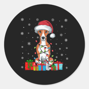 Whippet Dog Ugly Xmas Lights Santa Hat Whippet Dog Classic Round Sticker