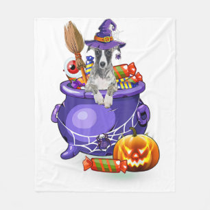 Whippet Dog with witch hat Candy Pumpkin Halloween Fleece Blanket
