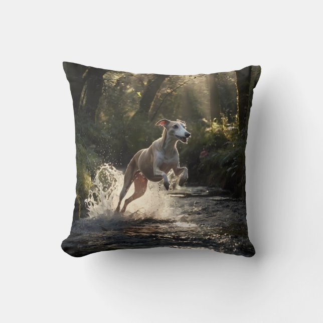 Whippet Elegant Throw Pillow (Front)