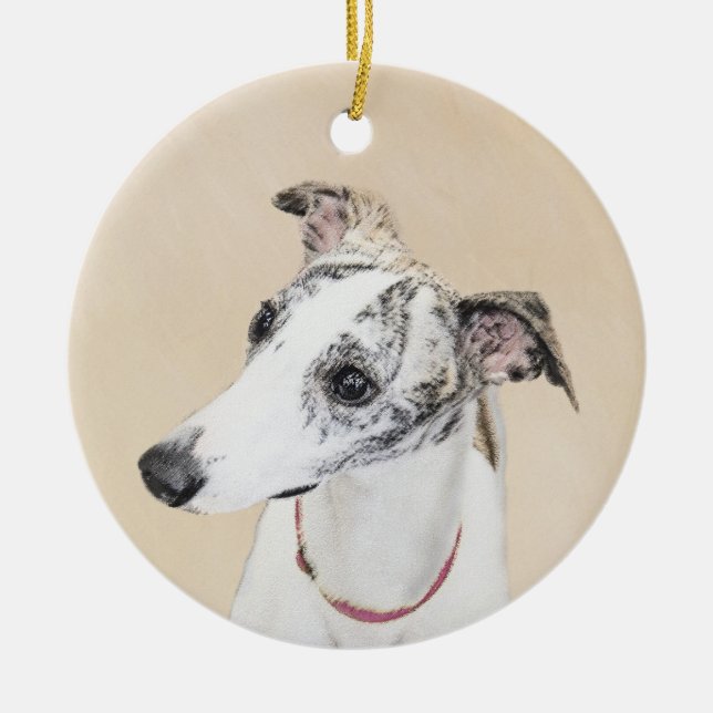 Whippet,English Whippet,Snap,white,brindle,dog,pup Ceramic Tree Decoration (Front)