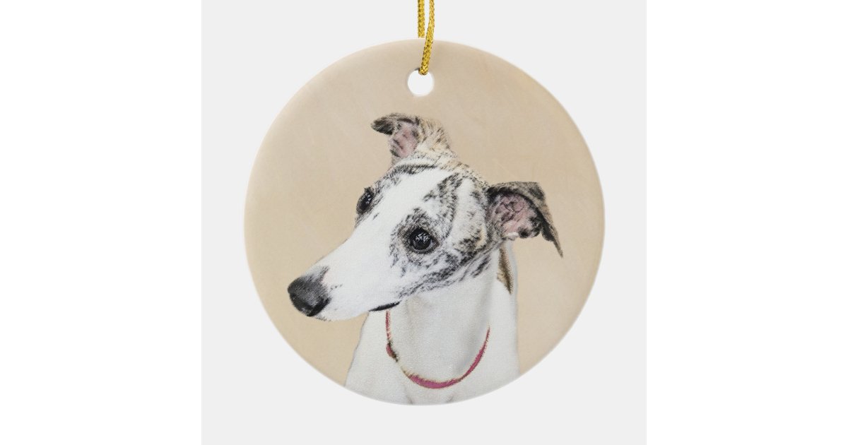 Whippet,English Whippet,Snap,white,brindle,dog,pup Christmas Ornament