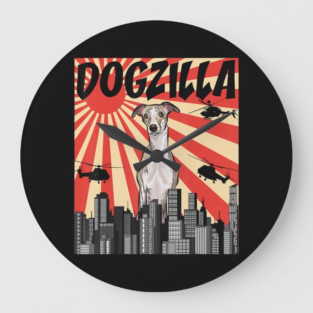 Whippet Gift | funny  japanese dogzilla whippet Large Clock (Front)