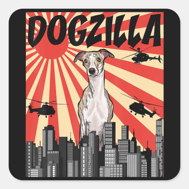 Whippet Gift | funny  japanese dogzilla whippet Square Sticker (Front)