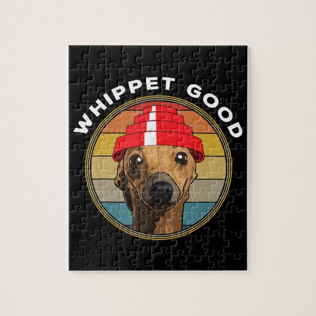 Whippet Good Funny 80s Music Dog Design Jigsaw Puzzle (Vertical)