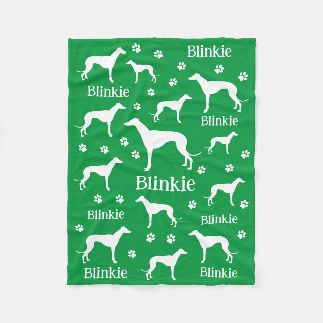 Whippet Green Personalised Dog Blanket (Front)
