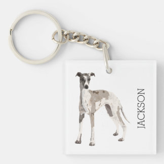 Whippet grey and white key ring