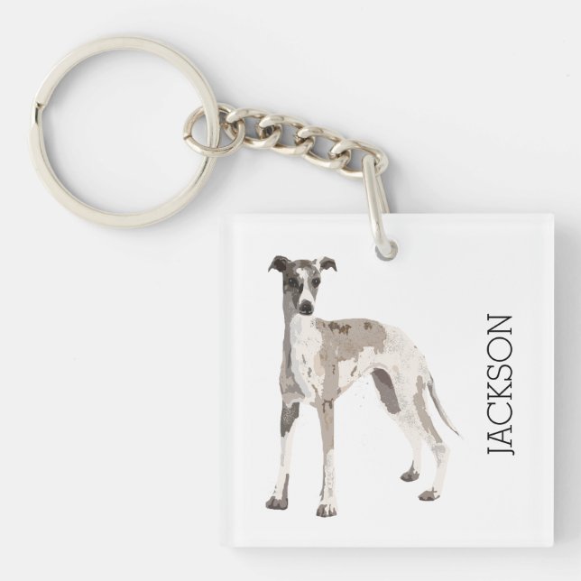 Whippet grey and white key ring (Front)