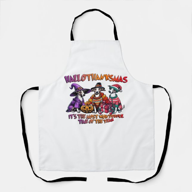 Whippet Halloween Thanksgiving Christmas Oversized Apron (Front)