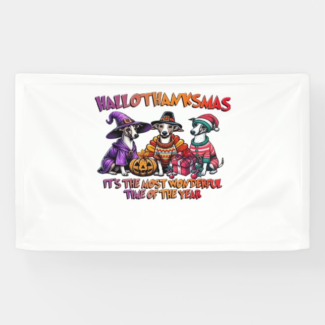 Whippet Halloween Thanksgiving Christmas Oversized Banner (Horizontal)