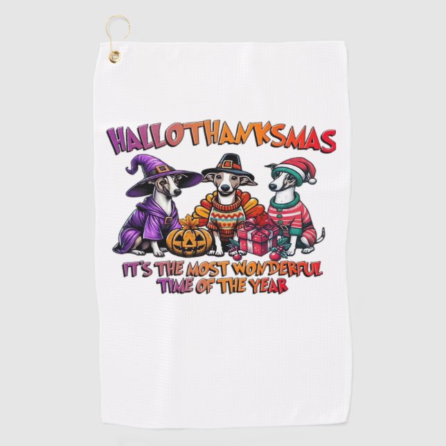 Whippet Halloween Thanksgiving Christmas Oversized Golf Towel (Front)