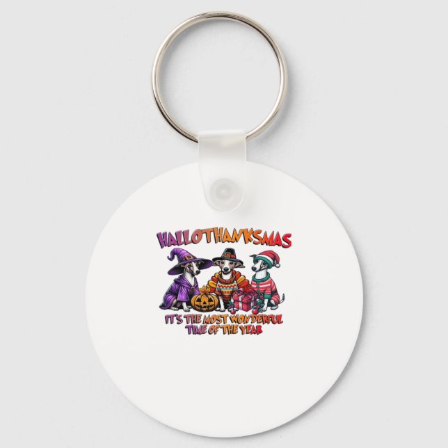 Whippet Halloween Thanksgiving Christmas Oversized Key Ring (Front)