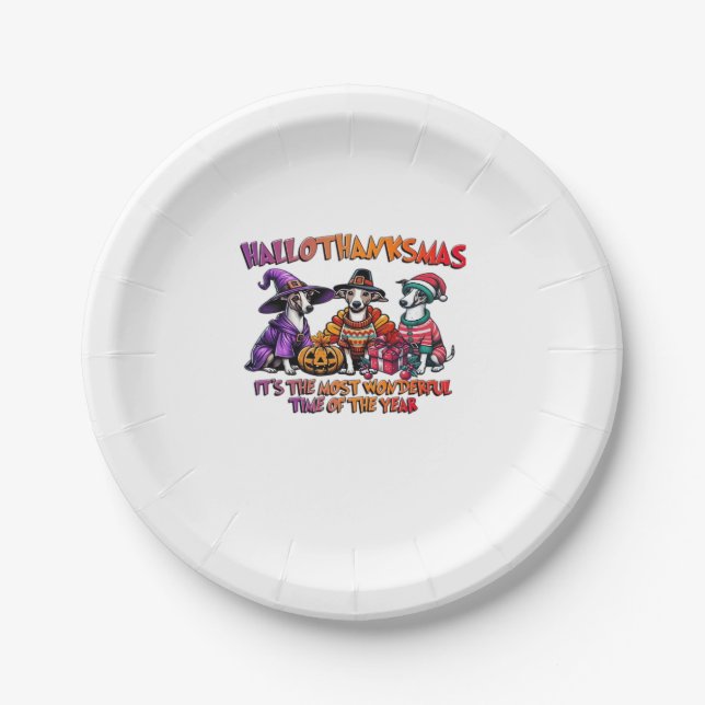 Whippet Halloween Thanksgiving Christmas Oversized Paper Plate (Front)