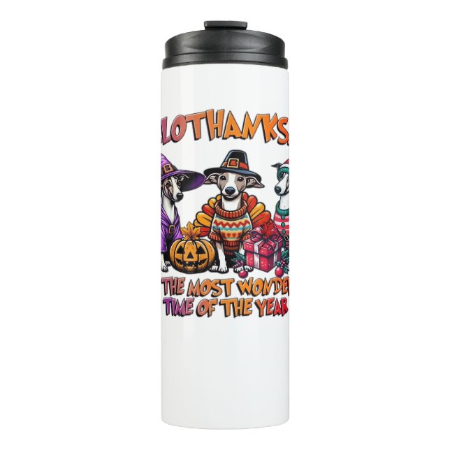 Whippet Halloween Thanksgiving Christmas Oversized Thermal Tumbler (Front)
