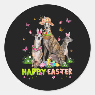 Whippet Happy Easter Bunny Eggs Easter Gift Kids Classic Round Sticker