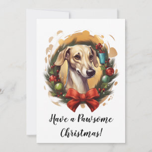 Whippet in Wreath Christmas Card