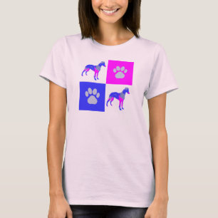 Whippet / Italian Greyhound Dog & Paw Pink Blue T-Shirt