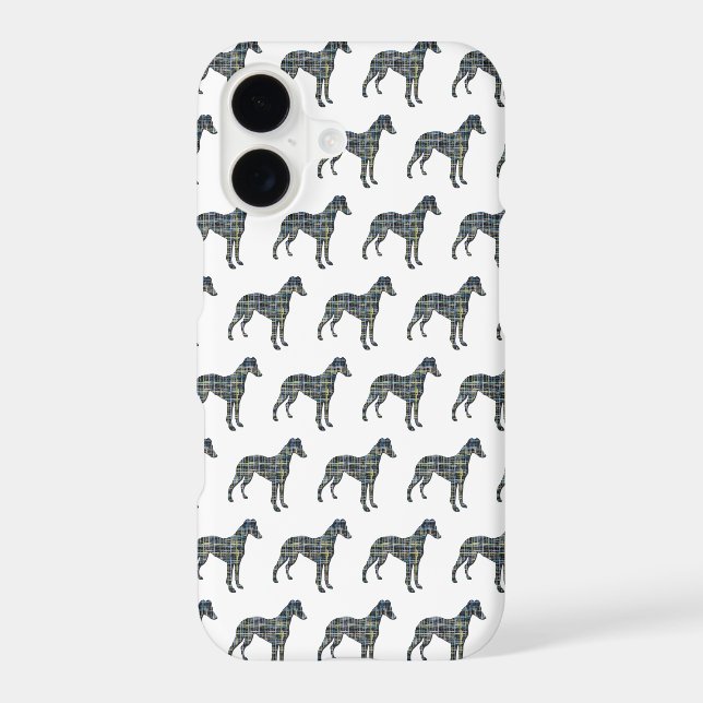 Whippet Italian Greyhound Dog Silhouett Grid White iPhone Case (Back)