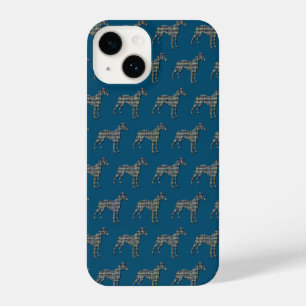 Whippet Italian Greyhound Dog Silhouette Grid Blue iPhone 14 Case