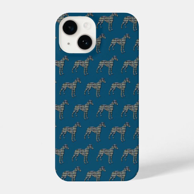 Whippet Italian Greyhound Dog Silhouette Grid Blue iPhone Case (Back)