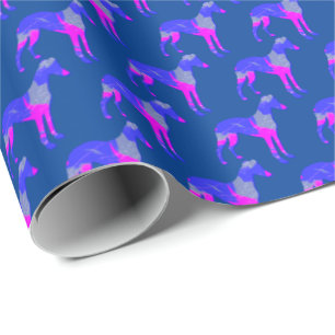 Whippet Italian Greyhound Dog Silhouette P&B Blue Wrapping Paper