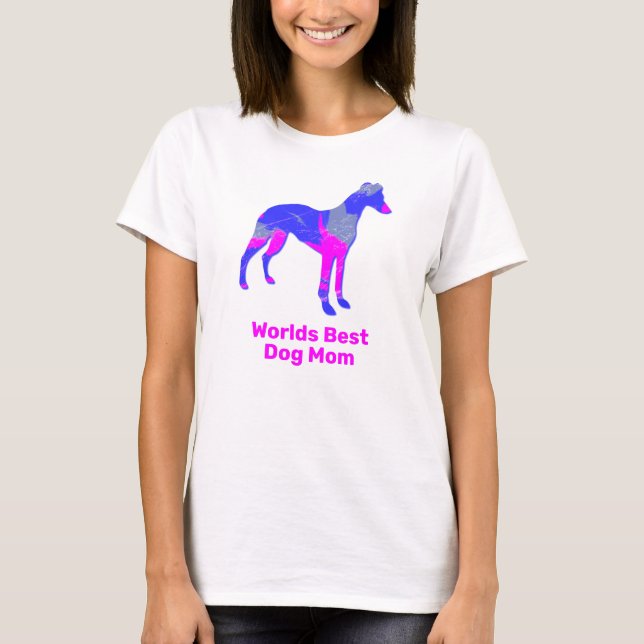 Whippet/Italian Greyhound Dog Silhouette Pink Blue T-Shirt (Front)