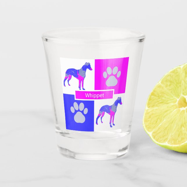 Whippet Italian Greyhound Silhouette Dog &Paw Pink Shot Glass (Front)