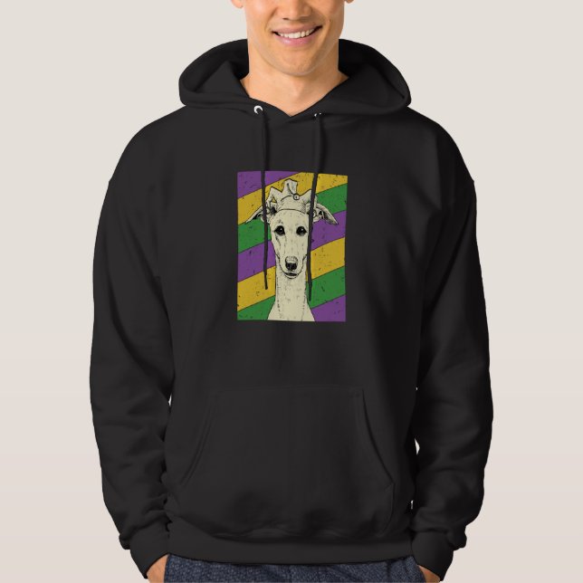 Whippet Jester Mardi Gras Dog Mom or Dad Hoodie (Front)
