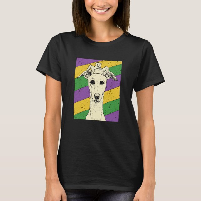 Whippet Jester Mardi Gras Dog Mom or Dad T-Shirt (Front)