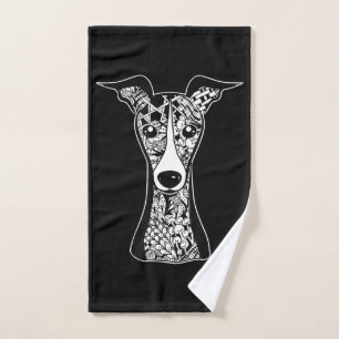 Whippet Lover   Italian Greyhound Face Graphic Art Hand Towel