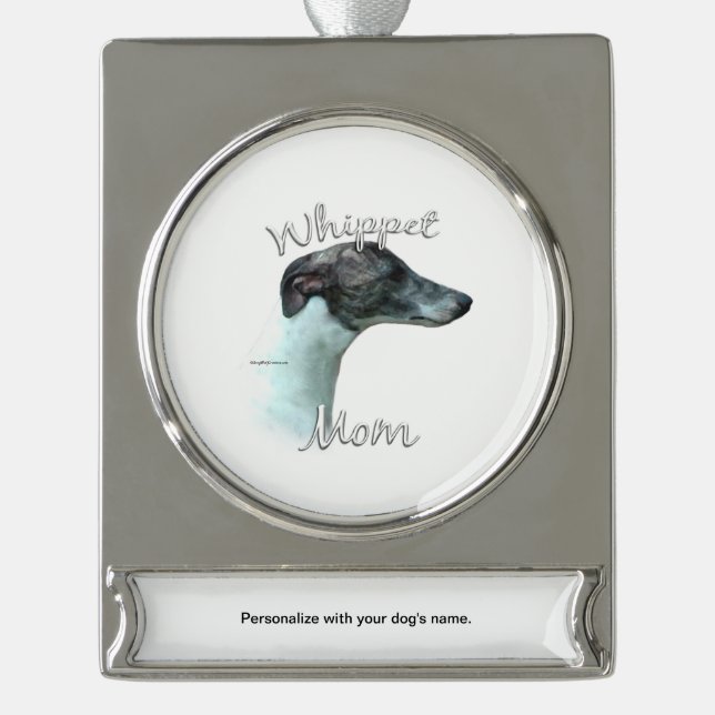 Whippet Mum 2 Silver Plated Banner Ornament (Front)
