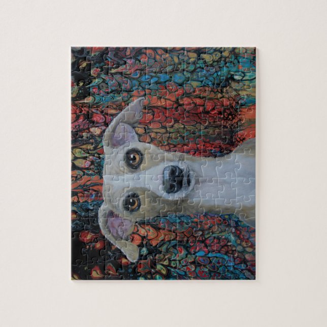 Whippet on poured paint background jigsaw puzzle (Vertical)