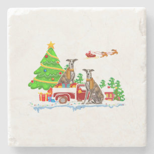 Whippet on Truck   Christmas Whippet Lover Stone Coaster