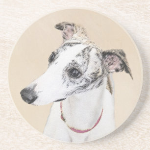 Whippet Painting - Cute Original Dog Art Coaster