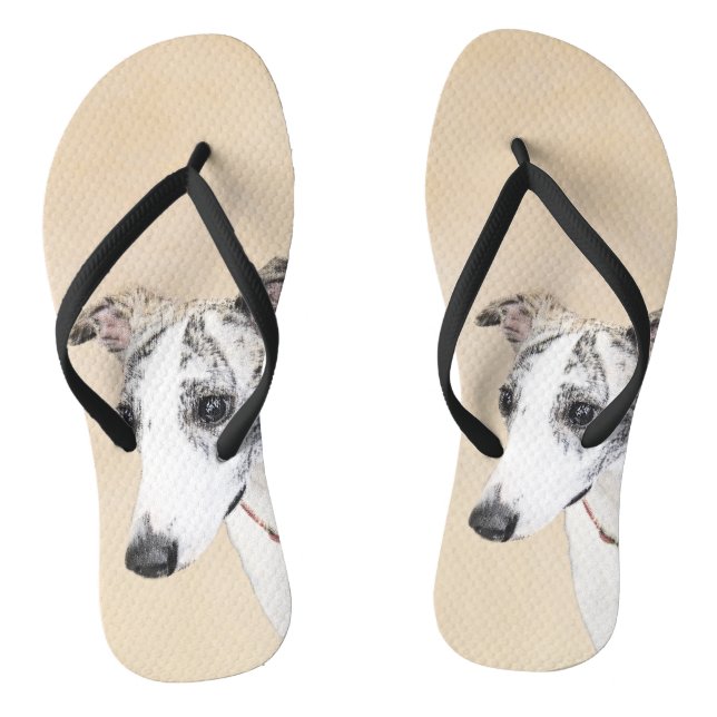Whippet Painting - Cute Original Dog Art Flip Flops (Footbed)