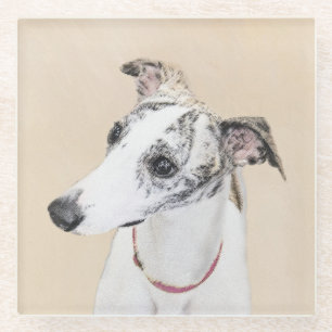 Whippet Painting - Cute Original Dog Art Glass Coaster