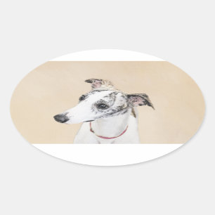 Whippet Painting - Cute Original Dog Art Oval Sticker