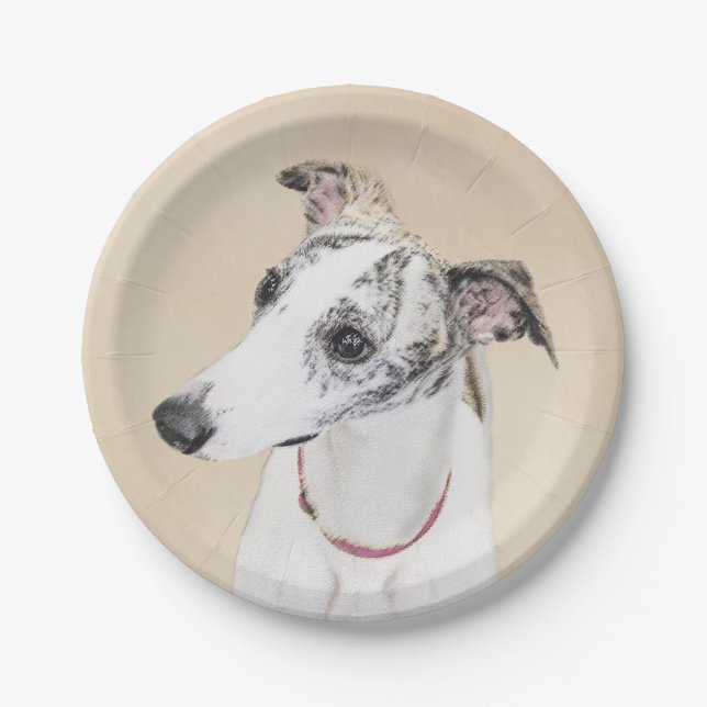 Whippet Painting - Cute Original Dog Art Paper Plate (Front)