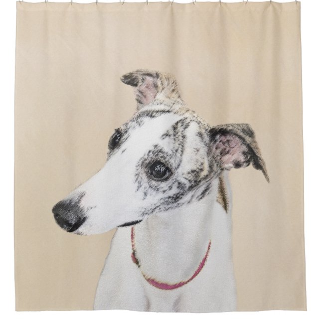 Whippet Painting - Cute Original Dog Art Shower Curtain (Front)