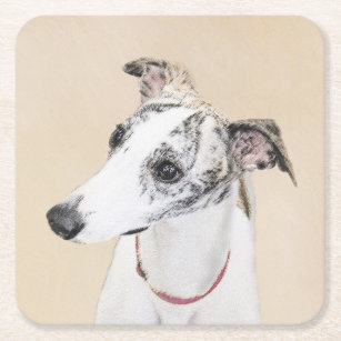 Whippet Painting - Cute Original Dog Art Square Paper Coaster