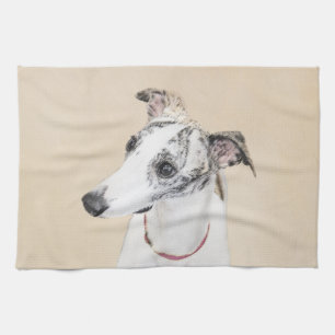 Whippet Painting - Cute Original Dog Art Tea Towel
