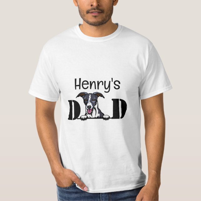 Whippet Peeking Personalised Dad T-Shirt (Front)