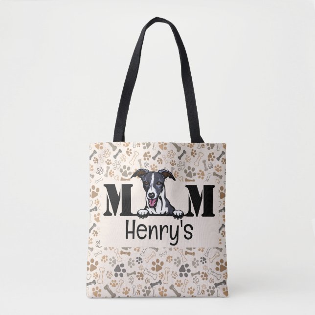Whippet Peeking Personalised Mum Tote Bag (Front)