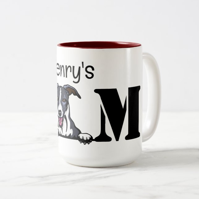 Whippet Peeking Personalised Mum Two-Tone Coffee Mug (Front Right)