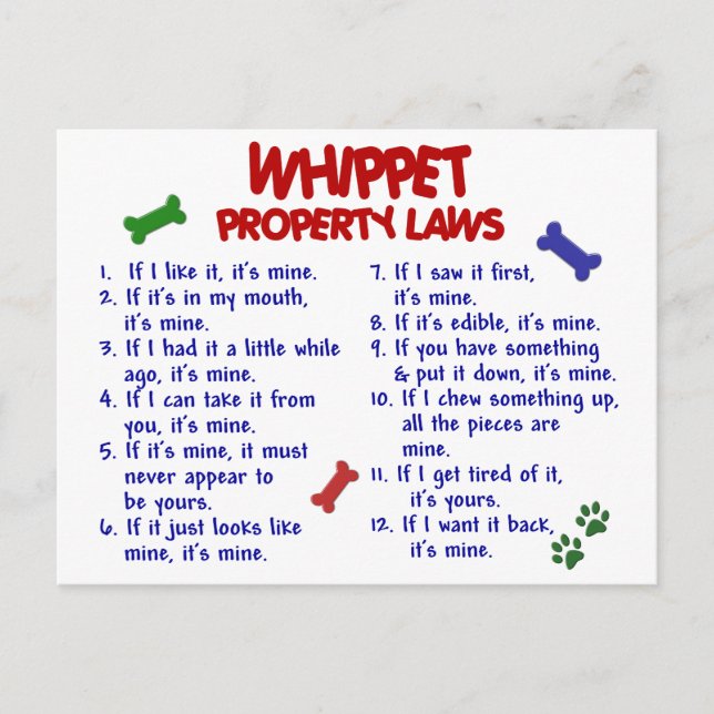 WHIPPET Property Laws 2 Postcard (Front)